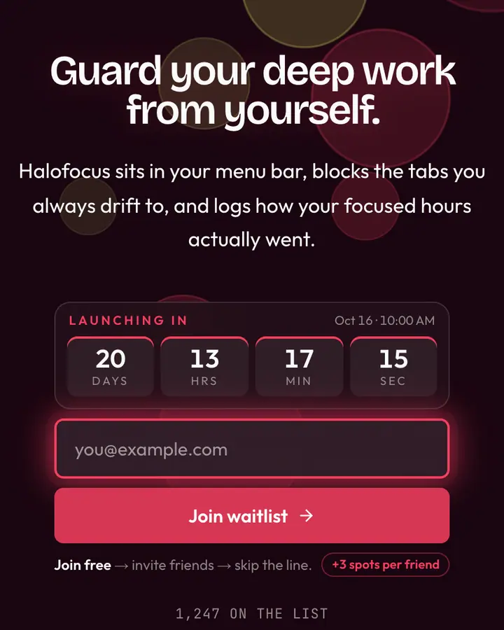 Red Halo — Tech & SaaS waitlist page template, near-black pink background