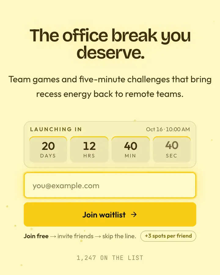 Recess Yellow — Playful & Pastel waitlist page template, cream background