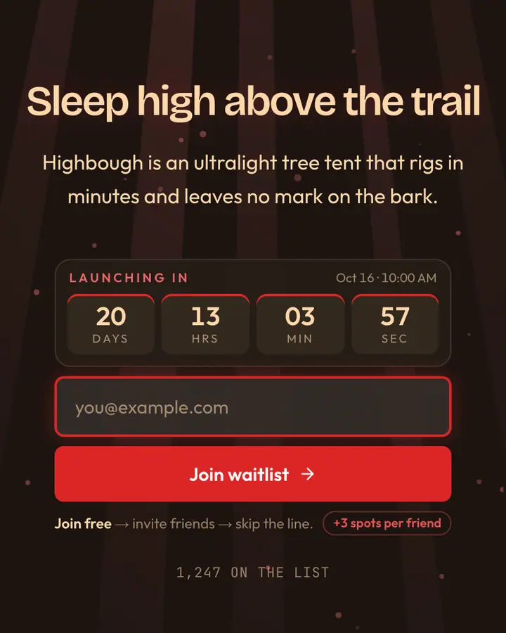 Redwood Canopy — Nature & Organic waitlist page template, brown background