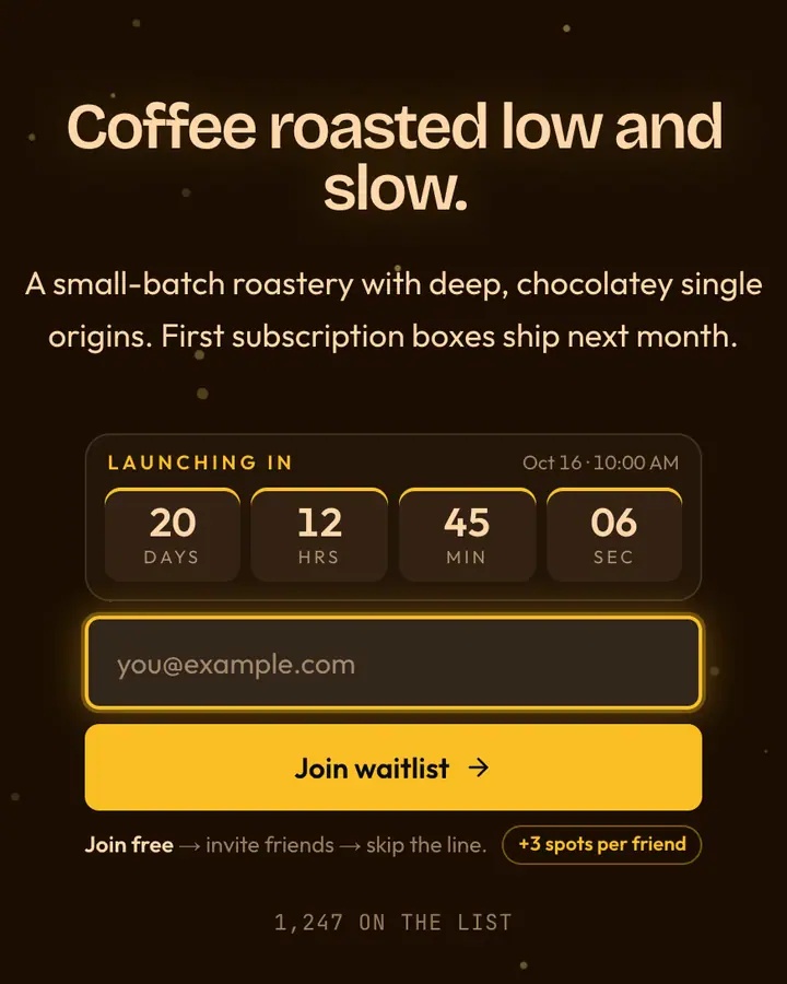 Rembrandt Brown — Editorial & Abstract waitlist page template, near-black vermilion background