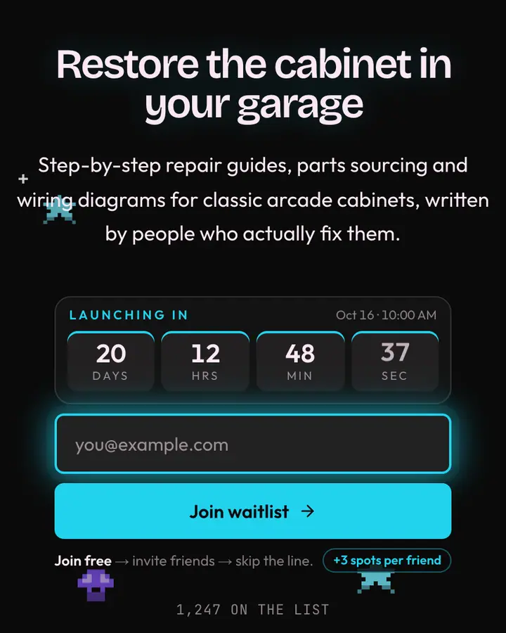 Arcade 92 — Vaporwave waitlist page template, near-black background