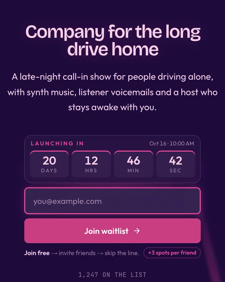 Synthrider — Vaporwave waitlist page template, deep violet background