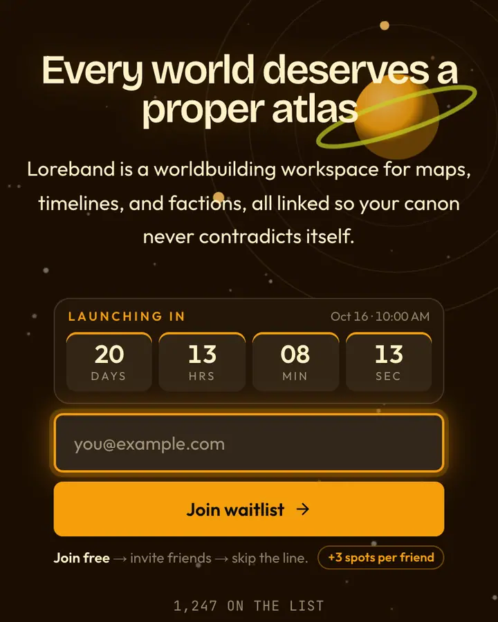 Ringworld — Cyberpunk & Sci-Fi waitlist page template, near-black vermilion background