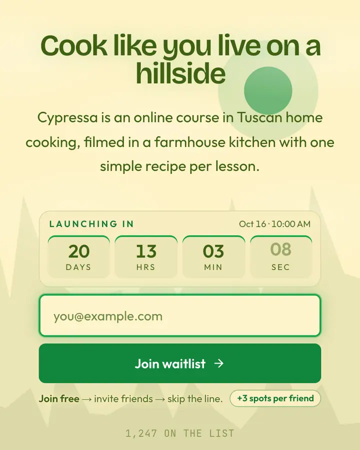 Rolling Hill — Nature & Organic waitlist page template, cream background