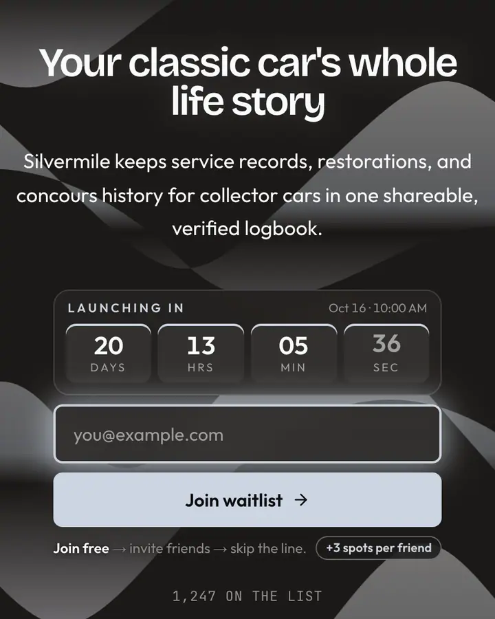 Coachbuilt Silver — Luxury waitlist page template, charcoal background