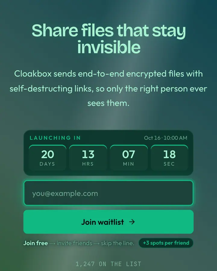 Cloaked Green — Cyberpunk & Sci-Fi waitlist page template, deep teal background