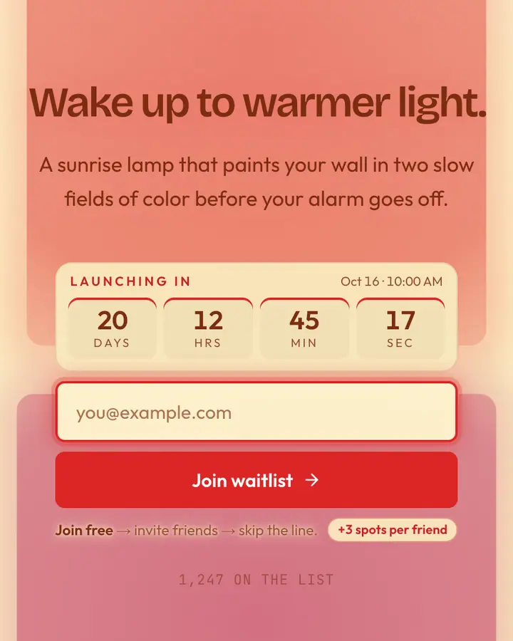 Rothko Orange — Editorial & Abstract waitlist page template, cream background