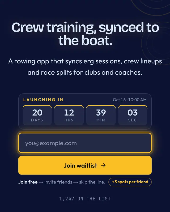 Rowing Blue — Dark Academia waitlist page template, deep blue background
