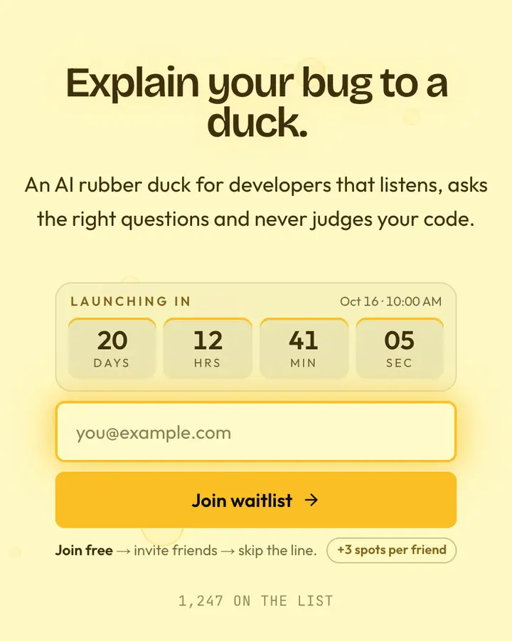 Rubber Duck — Playful & Pastel waitlist page template, cream background