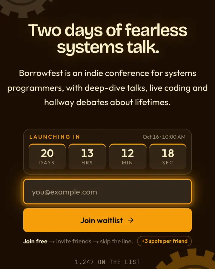 Rust Orange — Tech & SaaS waitlist page template, near-black vermilion background