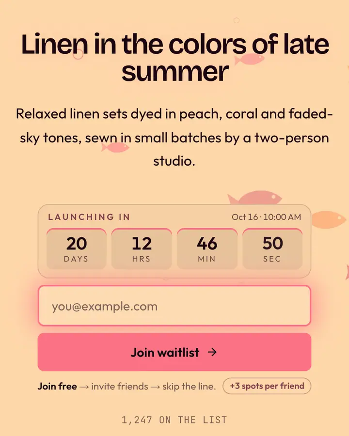 Salmon Dream — Vaporwave waitlist page template, pale orange background