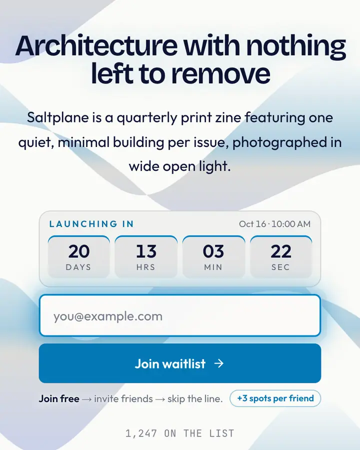 Salt Flat — Nature & Organic waitlist page template, white background