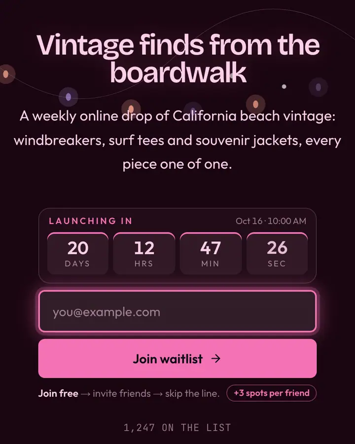 Santa Monica — Vaporwave waitlist page template, near-black pink background