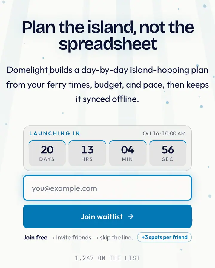 Santorini White — Luxury waitlist page template, white background