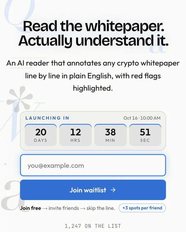 Satoshi Print — Crypto & Web3 waitlist page template, white background