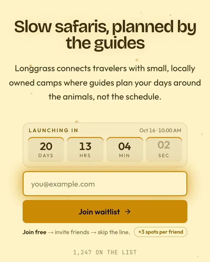 Savanna Gold — Nature & Organic waitlist page template, cream background