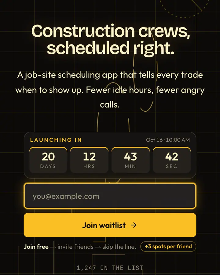 Scaffolding — Industrial & Brutalist waitlist page template, near-black background