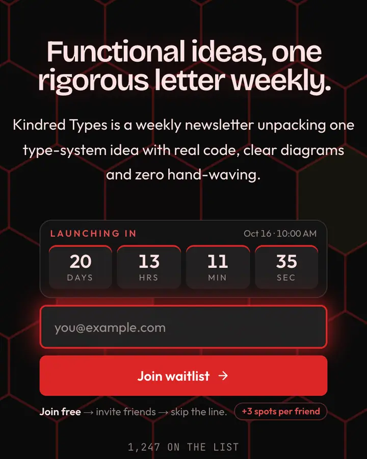 Scala Red — Tech & SaaS waitlist page template, near-black background