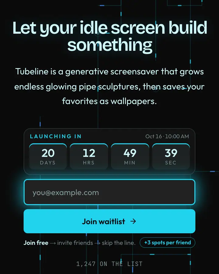 3D Pipes — Y2K waitlist page template, near-black background