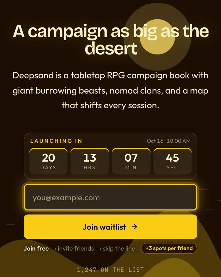 Sandworm — Cyberpunk & Sci-Fi waitlist page template, near-black vermilion background