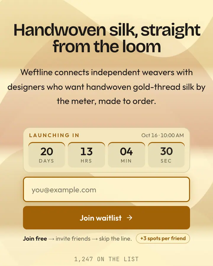 Silk Thread — Luxury waitlist page template, cream background