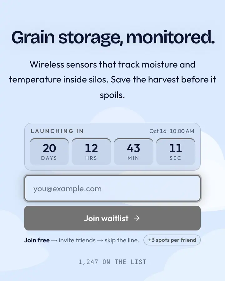 Silo Steel — Industrial & Brutalist waitlist page template, pale sky blue background