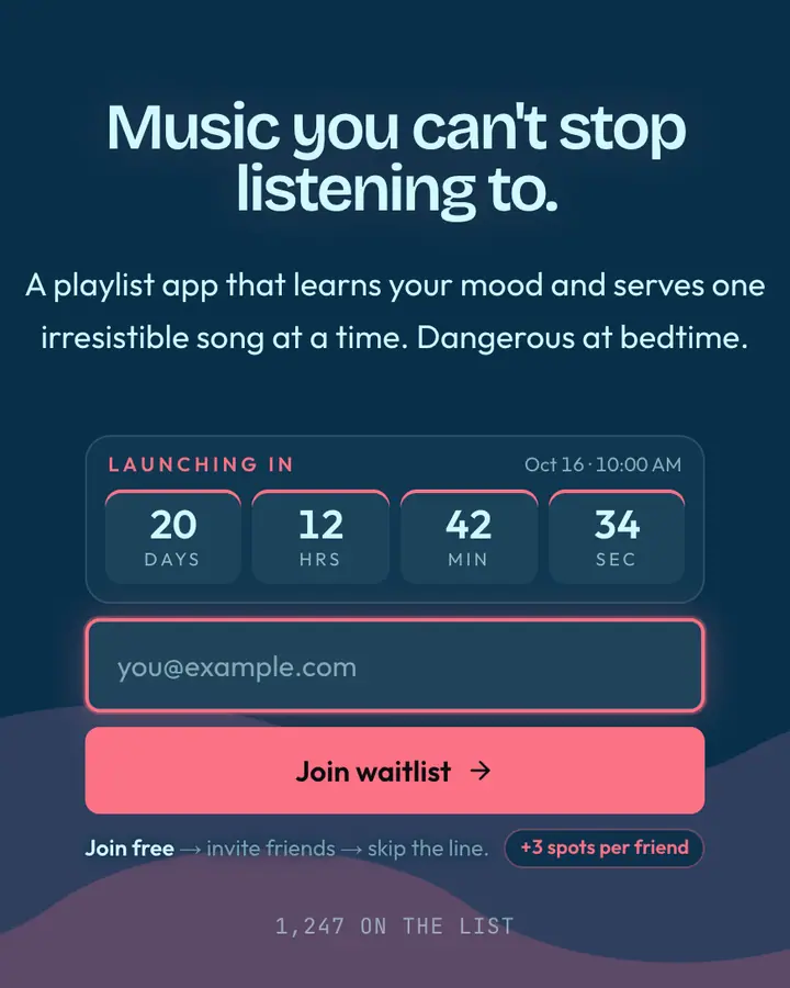 Siren Song — Fantasy waitlist page template, deep sky blue background