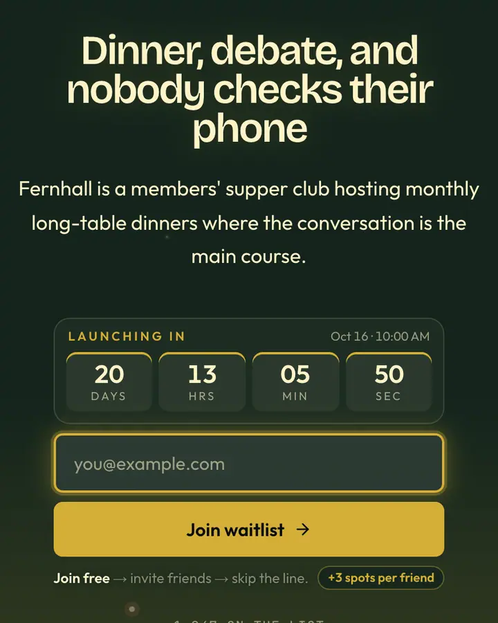 Smoking Jacket — Luxury waitlist page template, deep emerald background