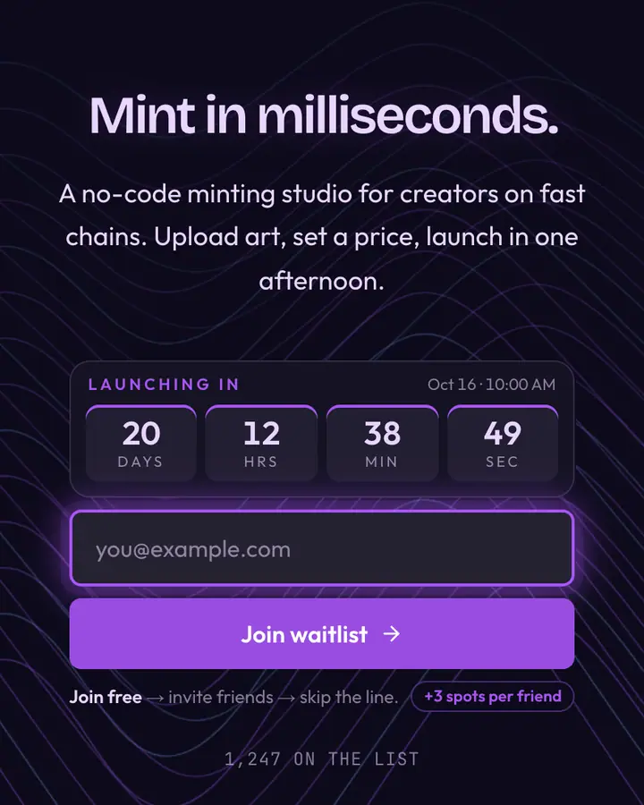 Fast Chain Purple — Crypto & Web3 waitlist page template, deep indigo background