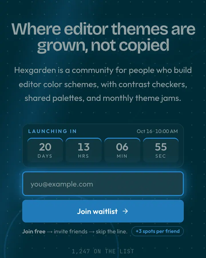 Solarized Dark — Terminal & Developer waitlist page template, deep cyan background