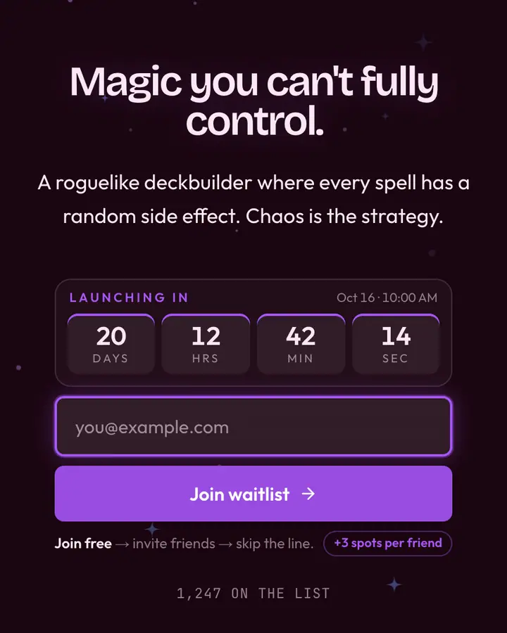 Sorcerer Blood — Fantasy waitlist page template, near-black pink background