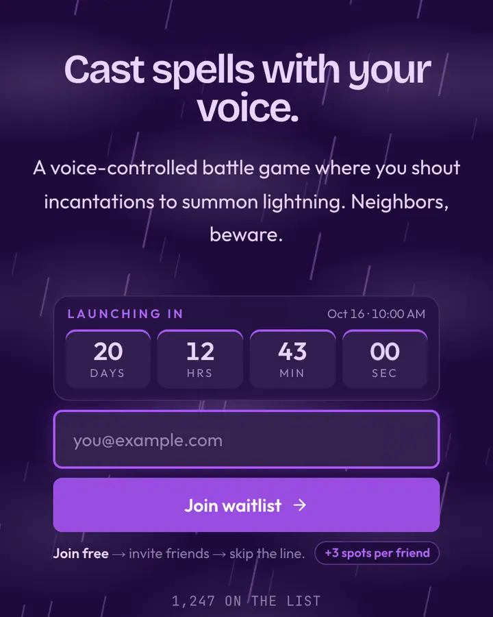 Sorcerer Purple — Fantasy waitlist page template, deep violet background