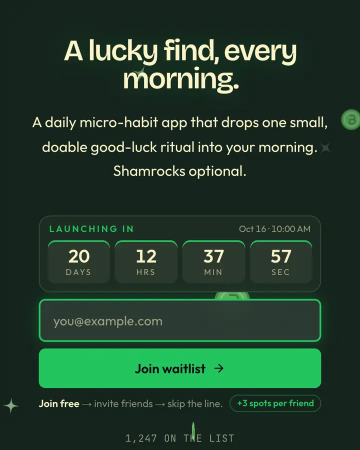 St. Patrick's — Holiday & Seasonal waitlist page template, deep emerald background