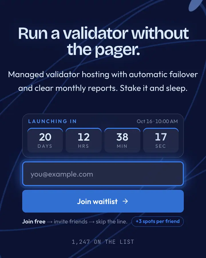 Stake Blue — Crypto & Web3 waitlist page template, deep blue background