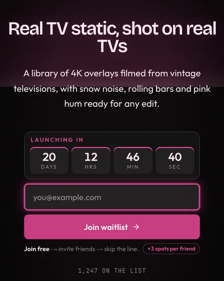 Static Pink — Vaporwave waitlist page template, near-black background