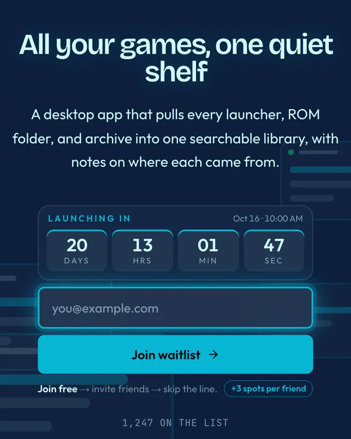 Game Store Navy — Retro & Pixel Art waitlist page template, deep blue background