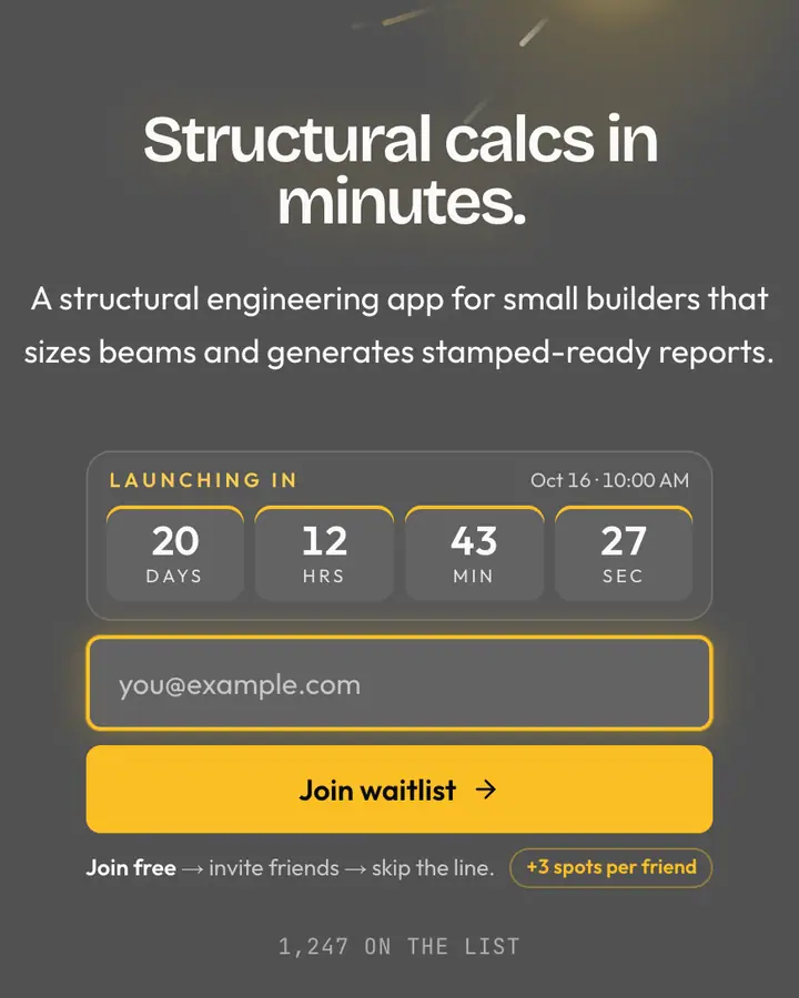 Steel Beam — Industrial & Brutalist waitlist page template, dark gray background