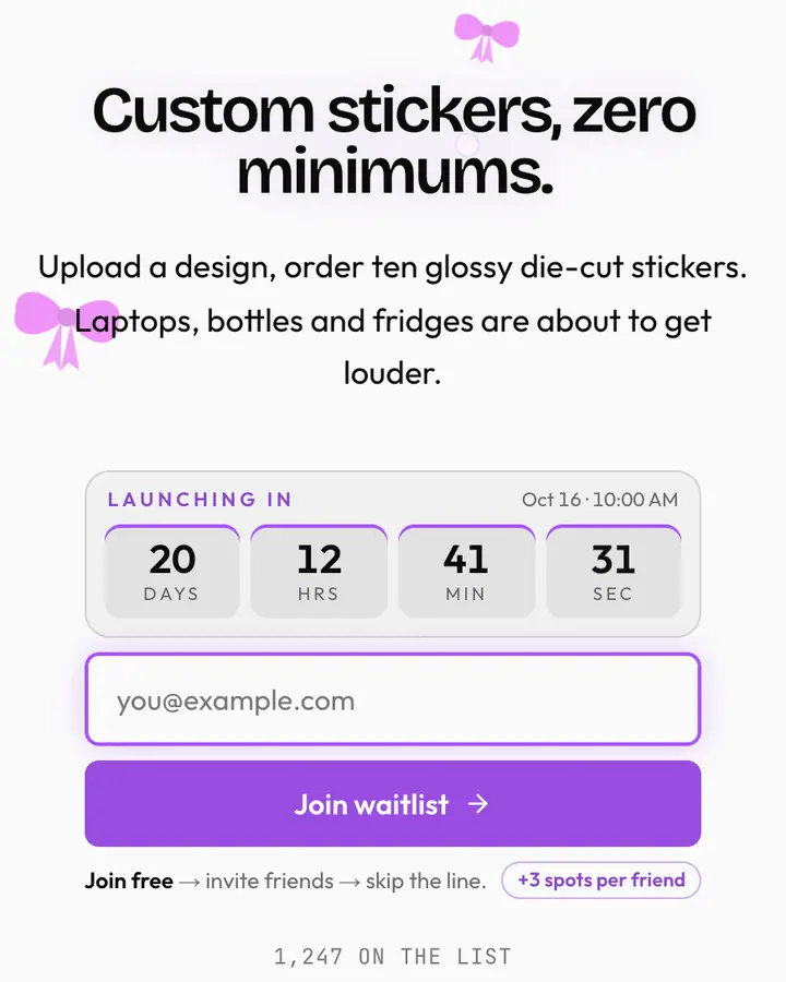 Sticker Pack — Playful & Pastel waitlist page template, white background