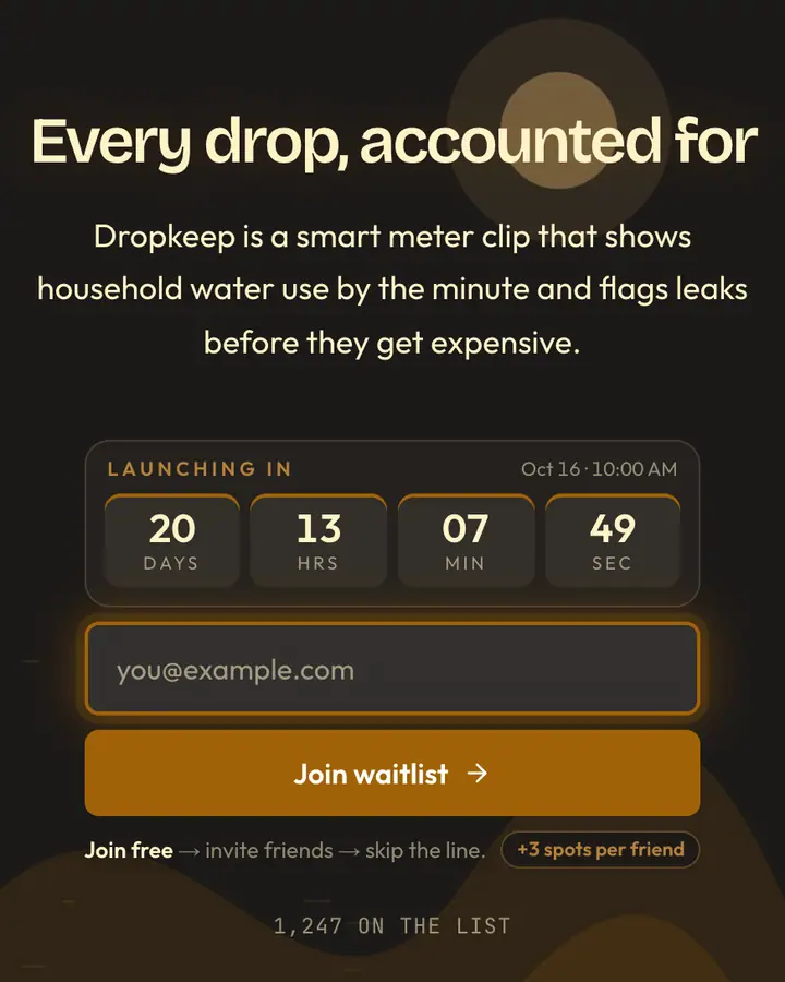 Desert Suit — Cyberpunk & Sci-Fi waitlist page template, charcoal background