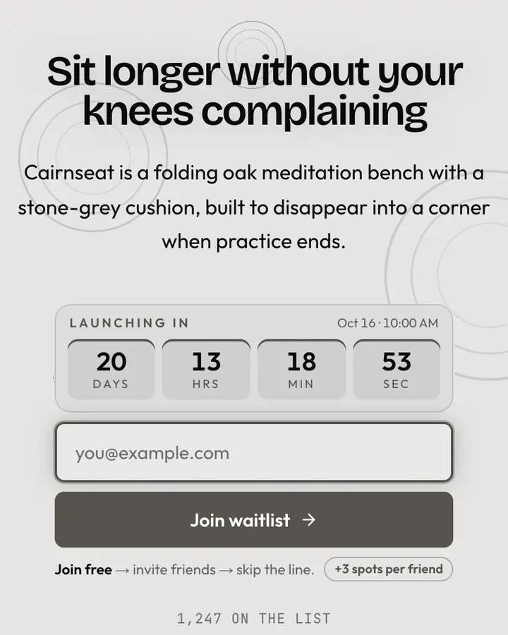 Stone Calm — Minimal waitlist page template, off-white background