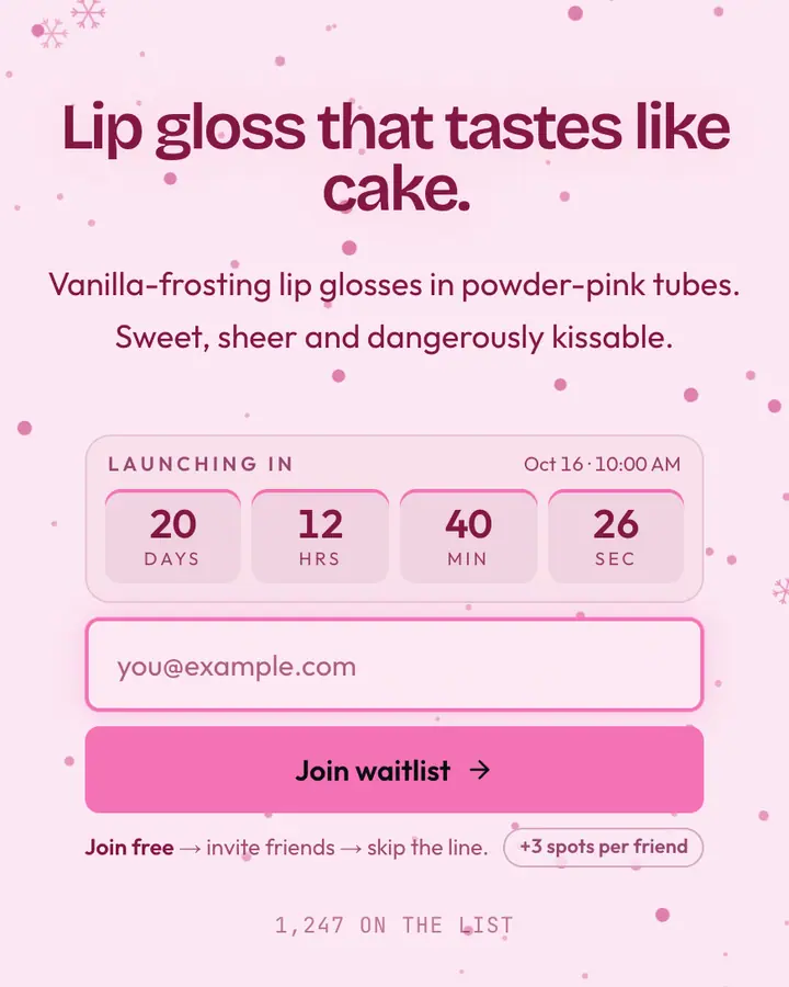 Sugar Coat — Coquette waitlist page template, pale pink background