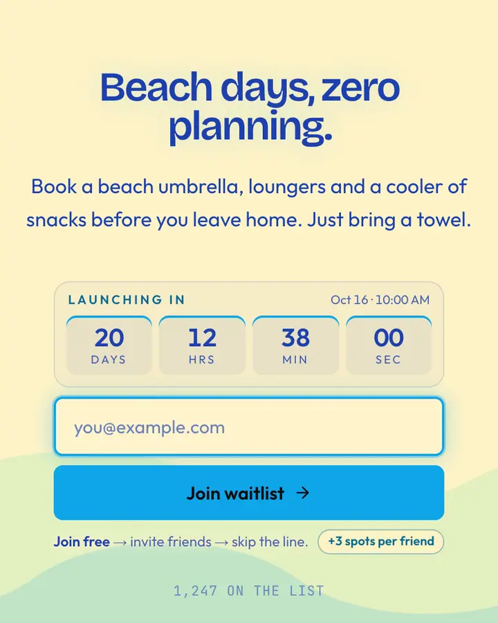 Summer Beach — Holiday & Seasonal waitlist page template, cream background