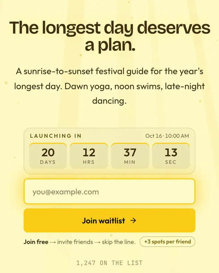 Summer Solstice — Holiday & Seasonal waitlist page template, cream background
