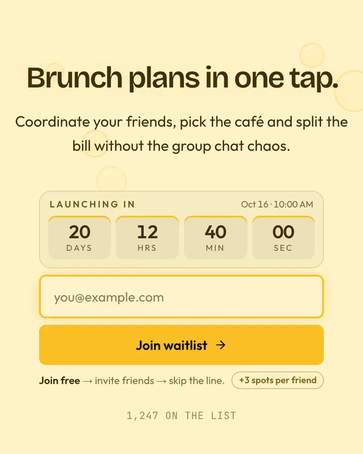 Sunday Brunch — Coquette waitlist page template, cream background