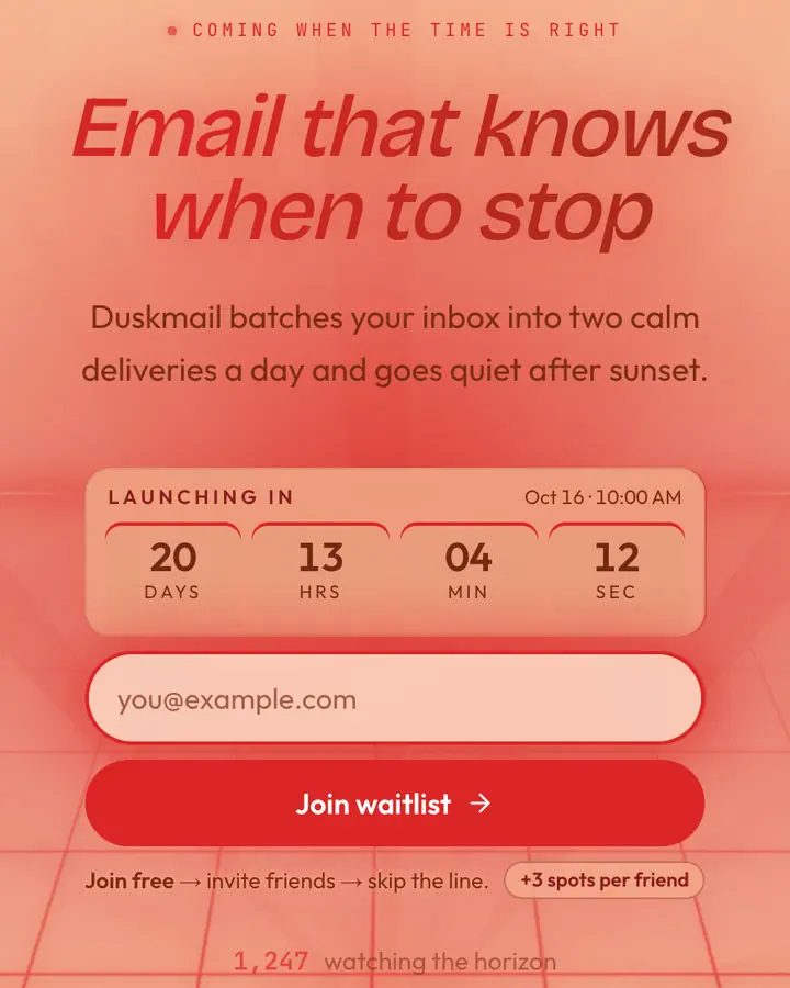 Sunset — Nature & Organic waitlist page template, pale orange background