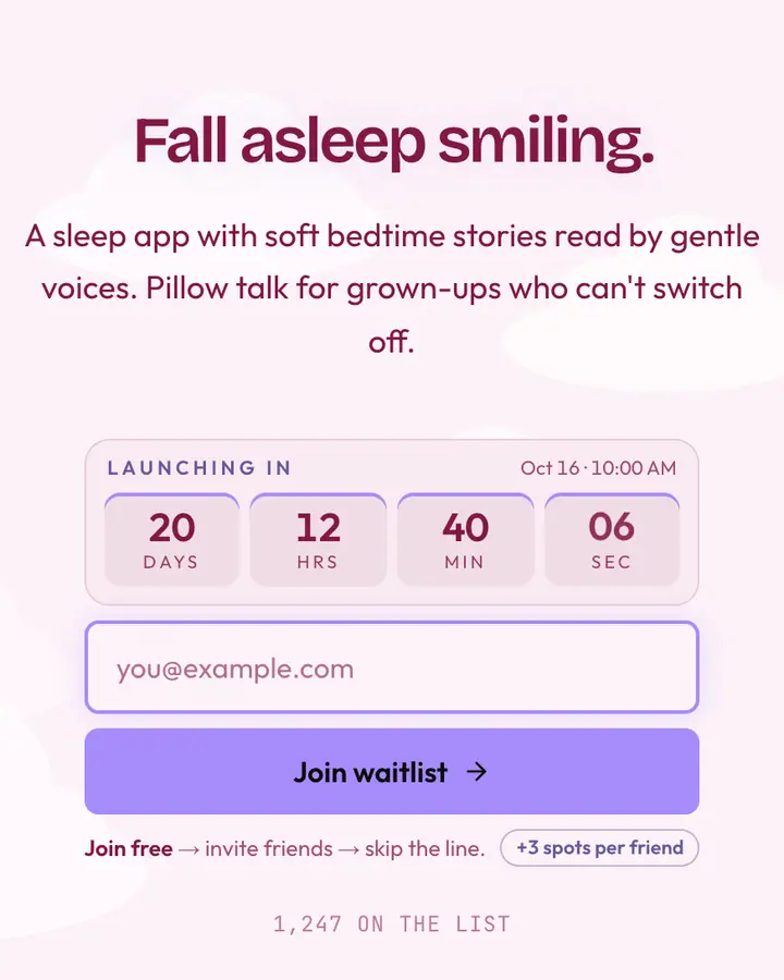 Sweet Dreams — Coquette waitlist page template, pink-tinted white background