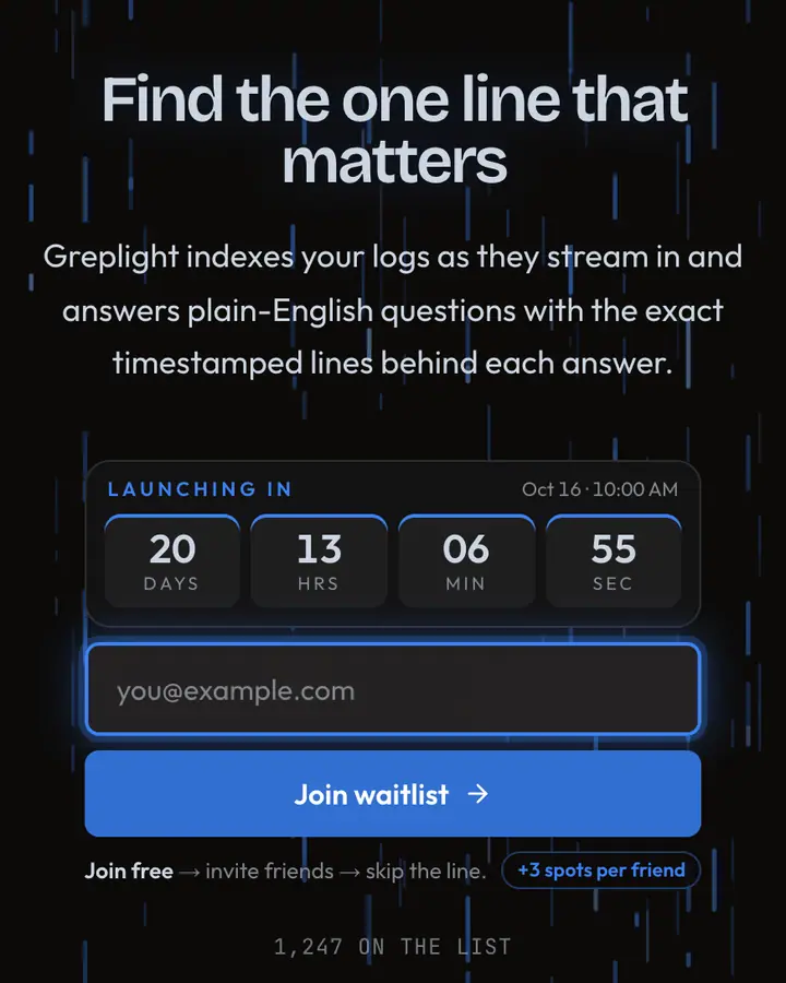 Syslog — Terminal & Developer waitlist page template, near-black background
