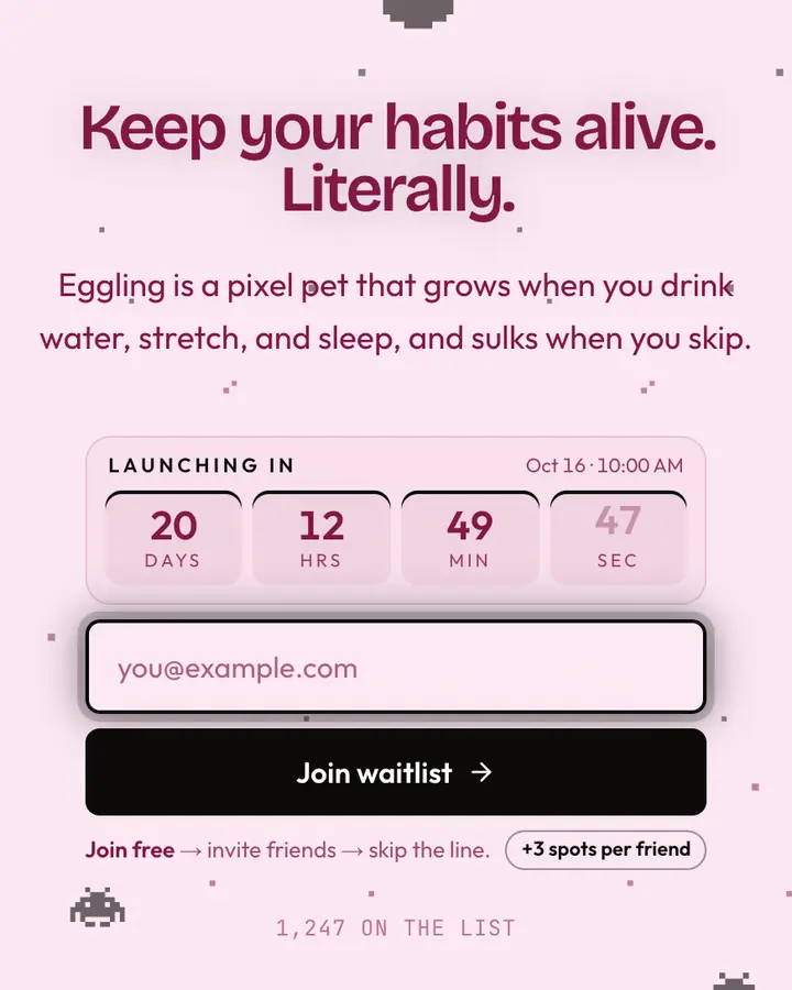 Virtual Pet — Y2K waitlist page template, pale pink background