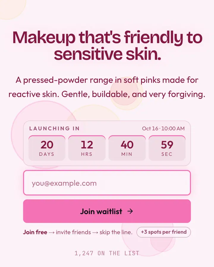 Tamper Pink — Playful & Pastel waitlist page template, pink-tinted white background