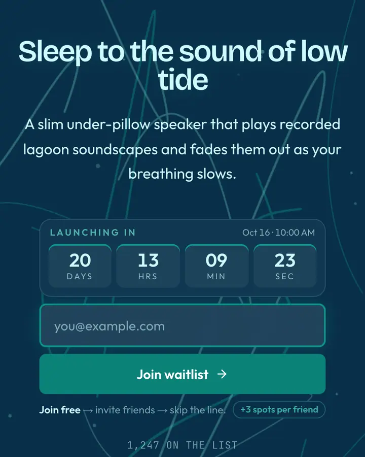 Teal Pane — Glassmorphism waitlist page template, deep sky blue background